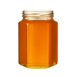 Pot verre hexagonal bague 63TO 288 mL Verre Blanc Hexagonale remplis miel