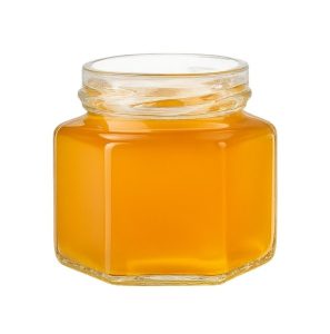 Pot verre hexagonal bague 53TO 105 mL Verre Blanc Hexagonale remplis miel
