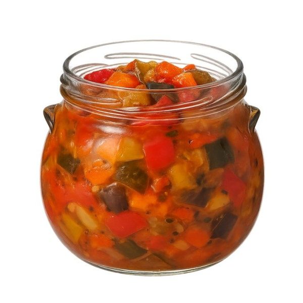 Pot verre à anses bague 100TO 640 mL Verre Blanc Marmite remplis ratatouille